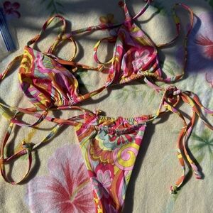 Frankie's Bikinis x Hailee Steinfeld Multi Floral String Triangle Bikini Sets